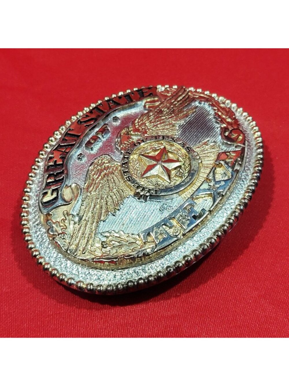 Vintage Texas Belt Buckle Two Tone Eagle Star Silversmith Collection ADM Western - Picture 6 of 10